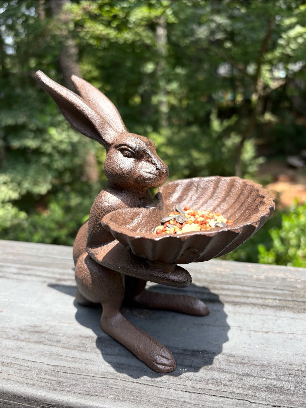 Rustic Rabbit Bird Feeder Dish - Cast Iron - Picture 2 of 3